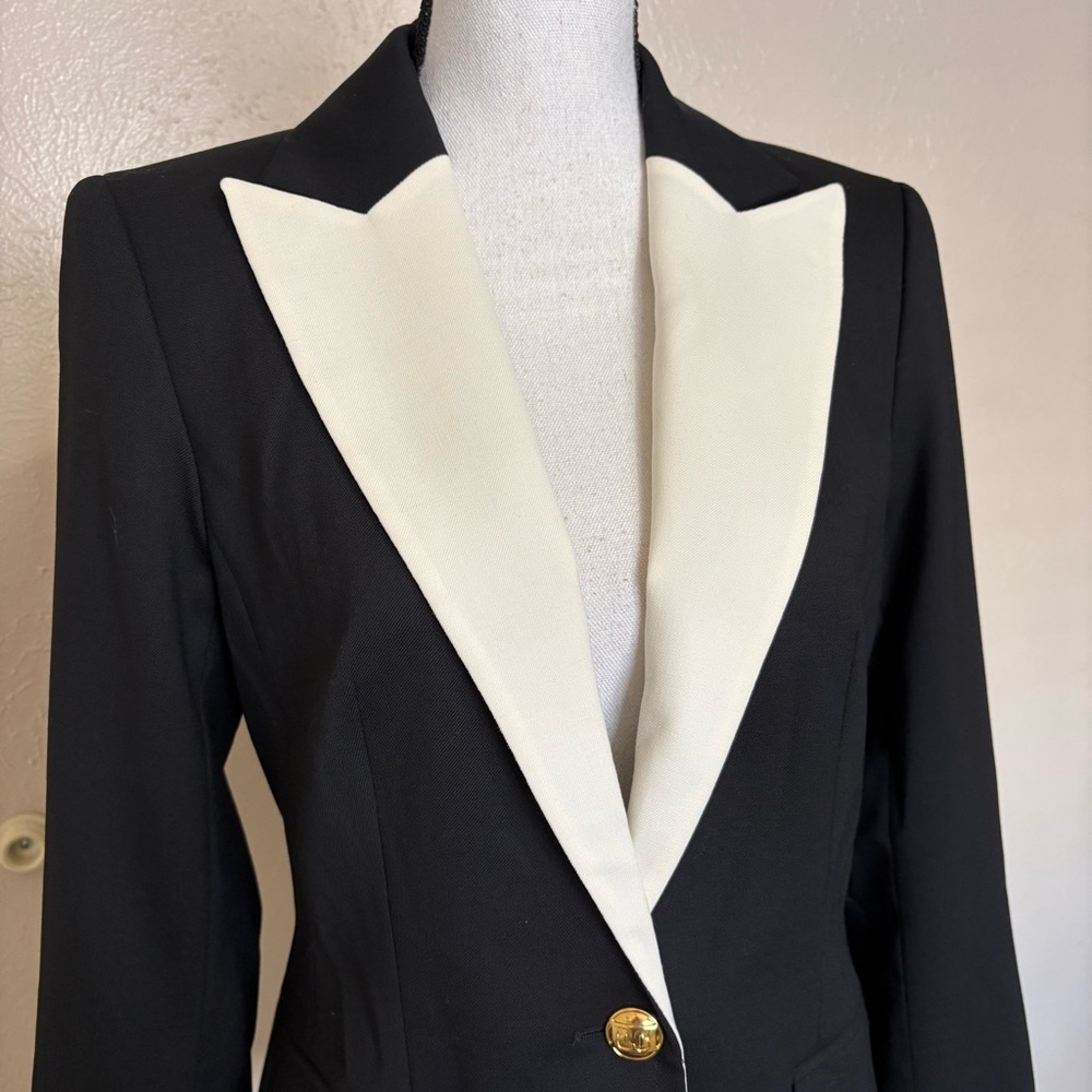 Escada Bavoya Wool Contrast Single Breasted Blazer Jacket in Black Womens 36 - Picture 5 of 12